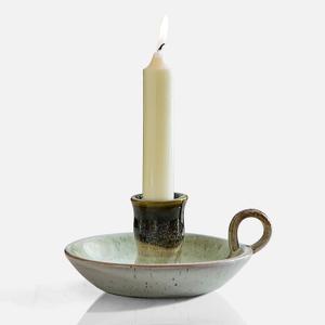 Candle Holder Ceramic Candlestick Holder, Candlelight Stand for Spell Candles, Taper Candles, and Incense, Halloween Christmas Dining Room Home Decoration Display-White and Green