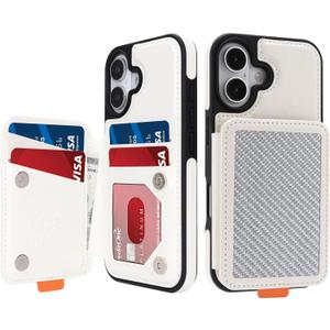GUERNICA for iPhone 16 Plus (6.7") Wallet Case with Card Holder, RFID Blocking for Women Men, Kickstand Shockproof Phone Case for Apple 16 Plus, A - Silver White