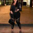 Women's Sexy Mesh One Piece Jumpsuit High Stretch Rave Long Sleeves Clubwear Bodysuit Party Night Outfits (Black)