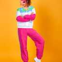 Ramede 80s Outfits for Women 90s Workout Halloween Costume Neon Wear Tracksuit Windbreaker Disco Party Accessories (Pink) Medium