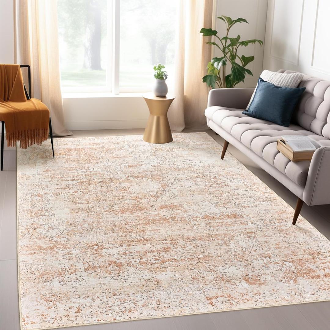 Art&Tuft Washable Rug, Anti-Slip Backing Abstract Area Rugs, Stain Resistant Rugs for Living Room, Foldable Machine Washable Area Rug(TPR53-Pink/Orange, 5'x7') (5' x 7' (Rectangular))