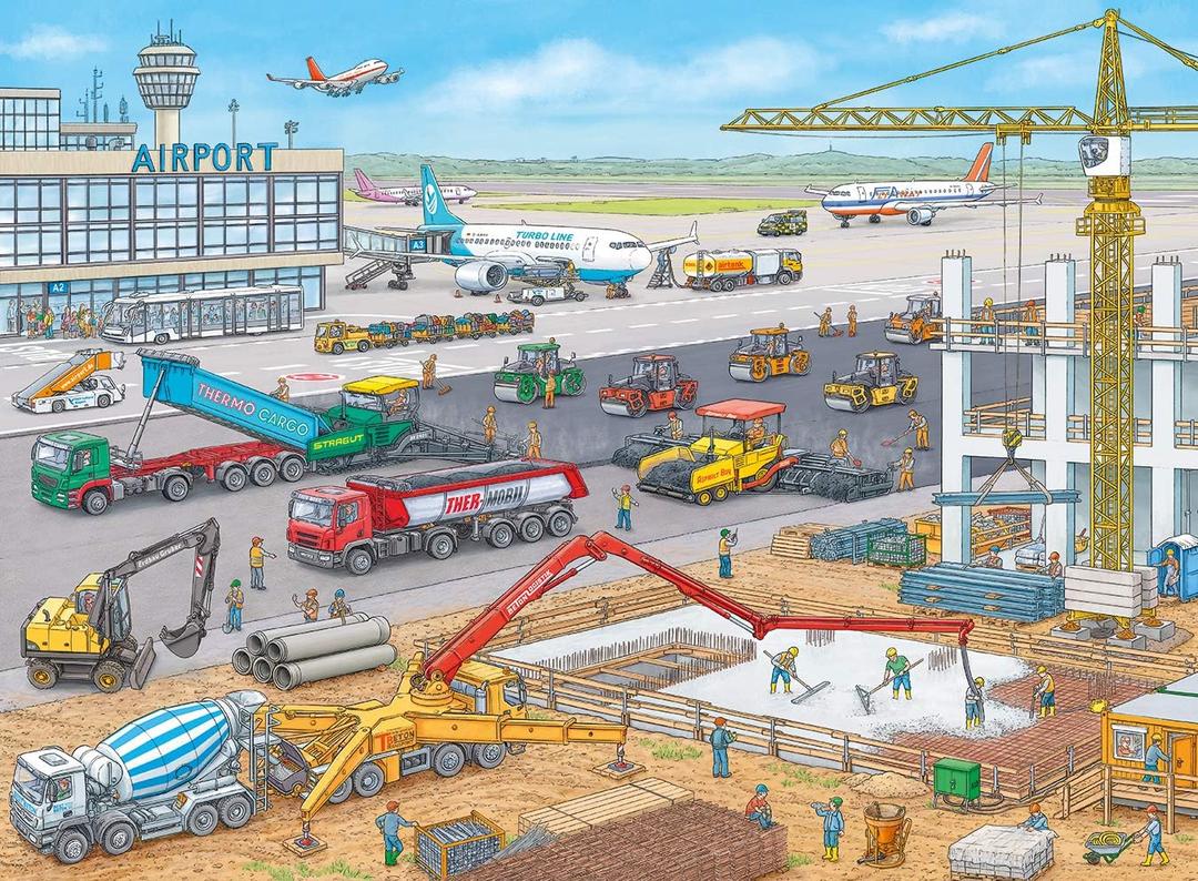 Ravensburger Construction at The Airport Jigsaw Puzzles - Enhanced Kid's Cognitive Development | Unique Puzzle Pieces for Holidays and Birthdays