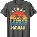 Aloha Hawaii Hawaiian Island Palm Beach Surfboard Surf T-Shirt Grey S