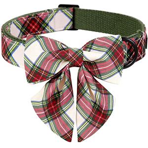 ARING PET Christmas Dog Collar, Cute Xmas Pet Collar with Sailor Bowtie Red and Green Plaid Bow Tie Collars with Metal Buckle for Puppy Small Medium Large Boy Girl Dogs-M
