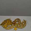 2 Pieces Eid Mubarak Door Sign Wooden Hanging Signs, Ramadan Kareem Hollow Ornament Decorations Moon and Stars, Moon Shape Ramadan Mubarak Party Wood Wall Hanger for Islamic Muslim Home Decor (Large, Gold House)