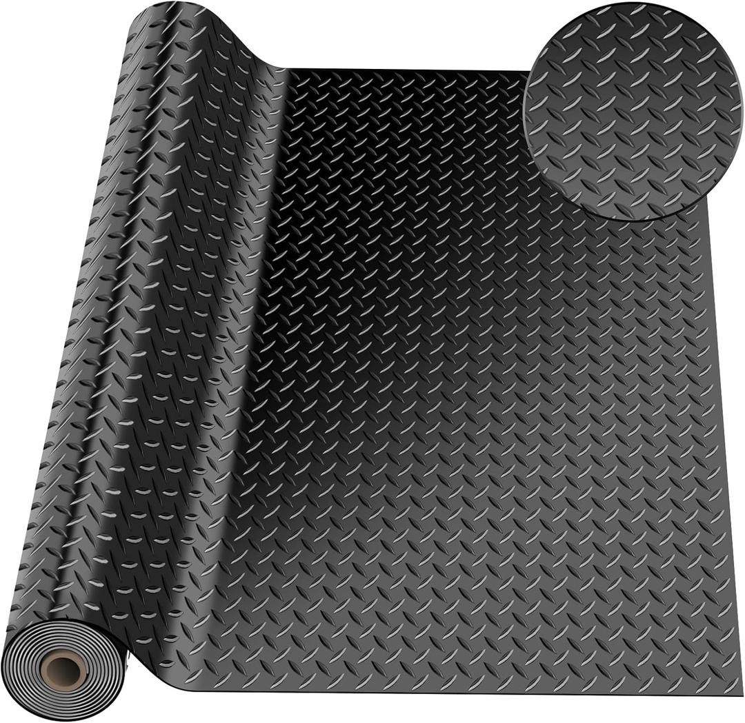4 x 6 FT Garage Floor Mat, Diamond Plate Rubber Flooring Roll, PVC Garage Flooring Rolls for Under Car, Large SUVs, Pickup Truck, RV, Gym