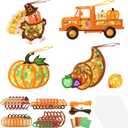 Halloscume 36 Sets Thanksgiving Crafts Kit DIY Tissue Paper Sign Crafts Turkey Pumpkin Fruit Truck Suncatchers Kits Decor for Thanksgiving School Fall Harvest Religious Party Fun Activities