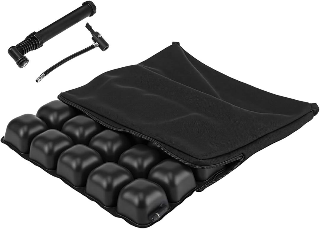 Air Inflatable Wheelchair Cushion, Pressure Relief Seat Cushion for Tailbone and Sciatica Pain, Portable Air Seat Pad with Pump- for Car, Office and Home (L - 18"*18")