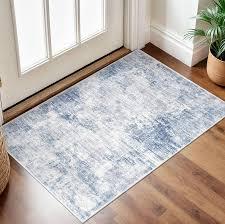 Small Abstract Area Rug 3x2 Ft Entryway Rugs Washable Door Mat Indoor Entrance, Rubber Backed Throw Rugs, Printed Non Slip Floor Carpet for Foyer Front Door Sink, Light Blue Grey
