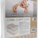 Organic All in One Crib Sheet and Mattress Protector - Waterproof Protectors - Reusable Washable  Fits Cribs  52x28- with 9 Skirt White