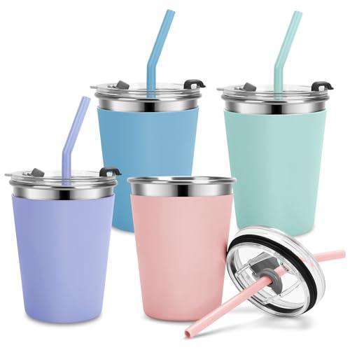 Vermida Kids Cups with Straws and Lids Leak Proof, 12oz Sippy Cups for Toddlers 1-3 No Spill, Spill Proof Cup Stainless Steel Kids Cup with Lids for School, Outdoor, 2 Pack