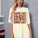 QLIPIN Game Day Shirts Women Oversized Football Bow Shirt Football Mom Tshirt Gameday Coquette Bow Short Sleeve Tee Tops (Small, Apricot)