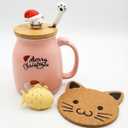 BigNoseDeer Cute Mugs Kawaii Cat Mug Ceramic Coffee Mug Tea Cup with Infuser and Lid Spoon Tea Mug Cute Cool Preppy Stuff Gifts for Women (Blue 13oz)