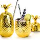 Okllen 2 Pack Plastic Pineapple Drink Cups, 16 OZ Gold Pineapple Tumbler with Stretched Straw, Hawaiian Luau Party Cups for Cocktail, Juice, Beer, Tiki Cups for Hawaiian Party Favor Decorations