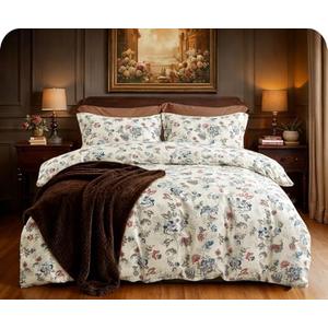 SLEEPBELLA Queen Size Comforter Set Teal & Red Botanical Pattern Printed on White 100% Cotton Fabric, Ultra Soft Microfiber Inner Fill 3Pcs Bedding Set