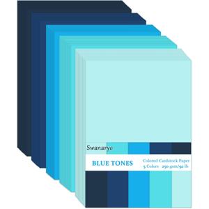 100 Sheets Blue Cardstock Thick Paper, Heavyweight 92lb 5 Colors Colored Construction for Crafts DIY Cards Making Scrapbook Decor8.3 x 11.7 Inch