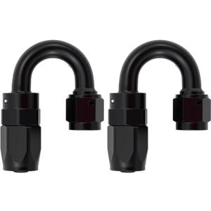 AN10 180 Degree Hose End Fitting Elbow Bend Swivel Connector for Braided Nylon Aluminum Black 2PCS