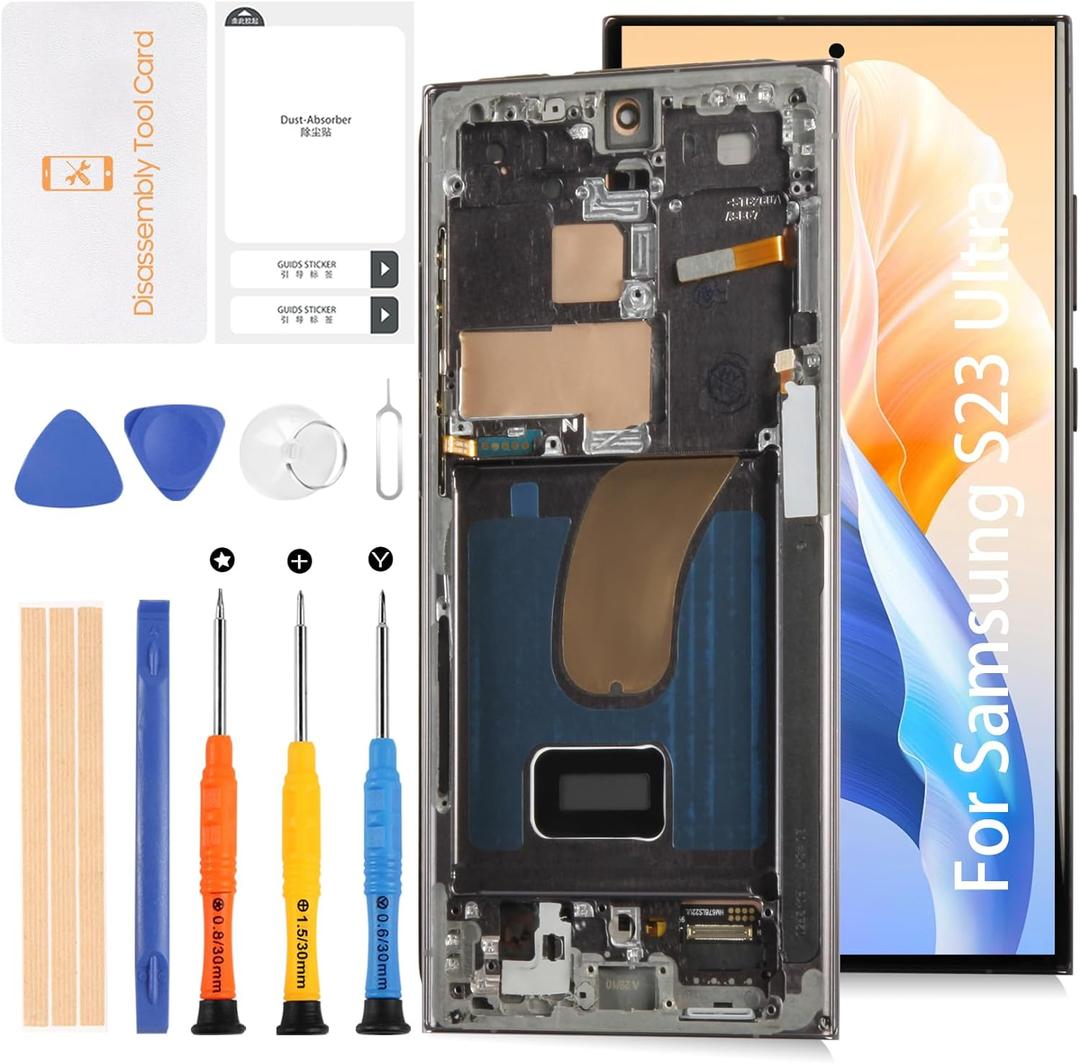for Samsung Galaxy S23 Ultra 5G S918 6.78" OLED LCD +Phantom Black Frame (Not OEM 6.8) LCD Screen Display Replacement Touch Digitizer Assembly Kit S918B S918U S918W S918U1