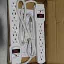 Amazon Basics Surge Protector Power Strip, 6-Outlet with 200J Protection, Circuit Breaker, LED Indicator, On/Off Switch, Wall-Mounting, 2ft Extension Cord, White, 2-Pack