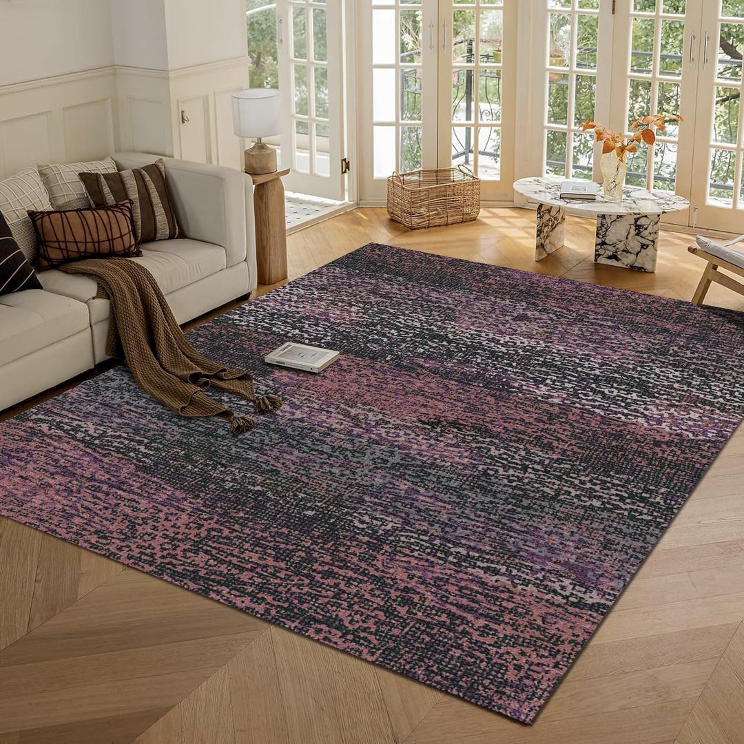 Washable Area Rug - 1/6 Thick - Stain & Water Resistant Non-Slip - Resistant Rug for Living Room, Bedroom, Nursery, Pet & Child Friendly, Vintage Charm Area Rugs (Burgundy, 6' x 9')