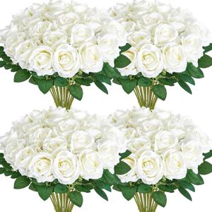 Serwalin 60 PCS White Artificial Roses in Bulk, Fake Silk Roses Realistic Roses for Bridal Bouquet Wedding Centerpieces Flower Arrangement Party Home Decor (60PCS)