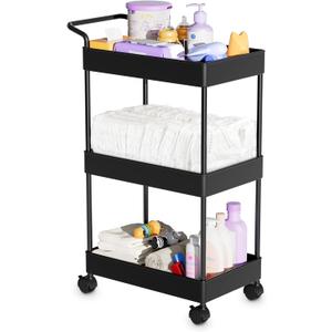 Baby Diaper Caddy  Plastic Diaper Organizer for Nursery Essentials, Movable Cart for Changing Table & Crib, Easy to Assemble, Black