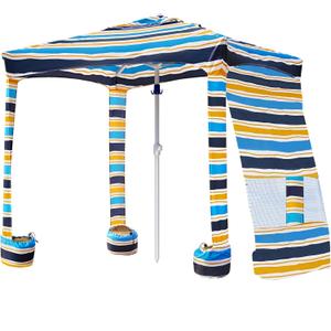 AMMSUN Beach Cabana, 6.5'×6.5' Beach Canopy, Easy Set up and Take Down, Cabana Tent with Sand Pockets, Instant Sun Shade with Side Wall, Vibrant Stripe