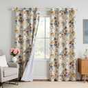 MYSKY HOME Floral Linen 100% Blackout Curtains 84 Inch Length 2 Panels for Living/Dining Room Bedroom Double Layer Thermal Insulated Farmhouse Flower Patterned Grommet Top Drapes, Yellow, 52" W Each