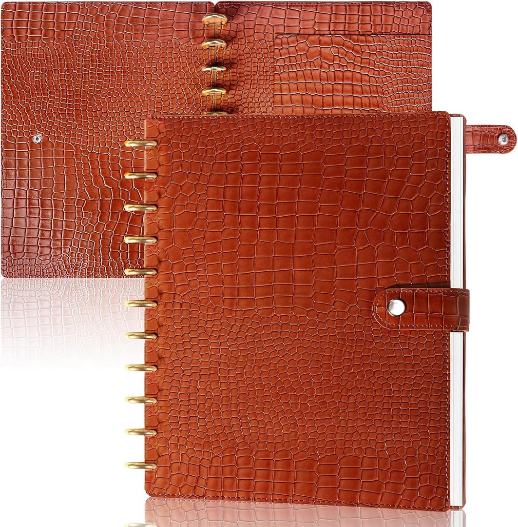 PU Leather 8.5*11in Discbound Cover And Disc Set with 11 Pcs Discbound Discs 1in Disc Bound Notebook Accessories Discbound Planner Cover Notebook Planner System For office(Not including book) (Brown)