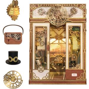 Tonecheer DIY Book Nook Kit for Adults, Miniature Infinity Train Cabin Steam Age Vintage Carriage Model, Wooden 3D Puzzle Dollhouse Booknook Decorative Bookend Gifts (Steam Fantasy)