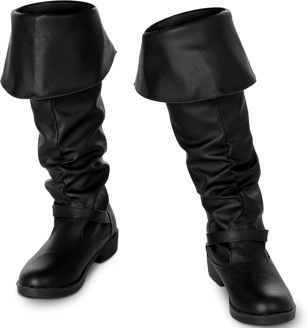 Ramede Medieval Pirate Boots Men Halloween Renaissance Boots Gothic Cosplay Costume for Men (9, Black)