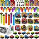 BenLouis 96Pcs Monster Truck Party Favors Truck Car Birthday Stampers Stickers School Stationery Set Bulk for Kids wheels party Race Car Themed Party Goodie Bag Stuffers Pinata Filler Supplies
