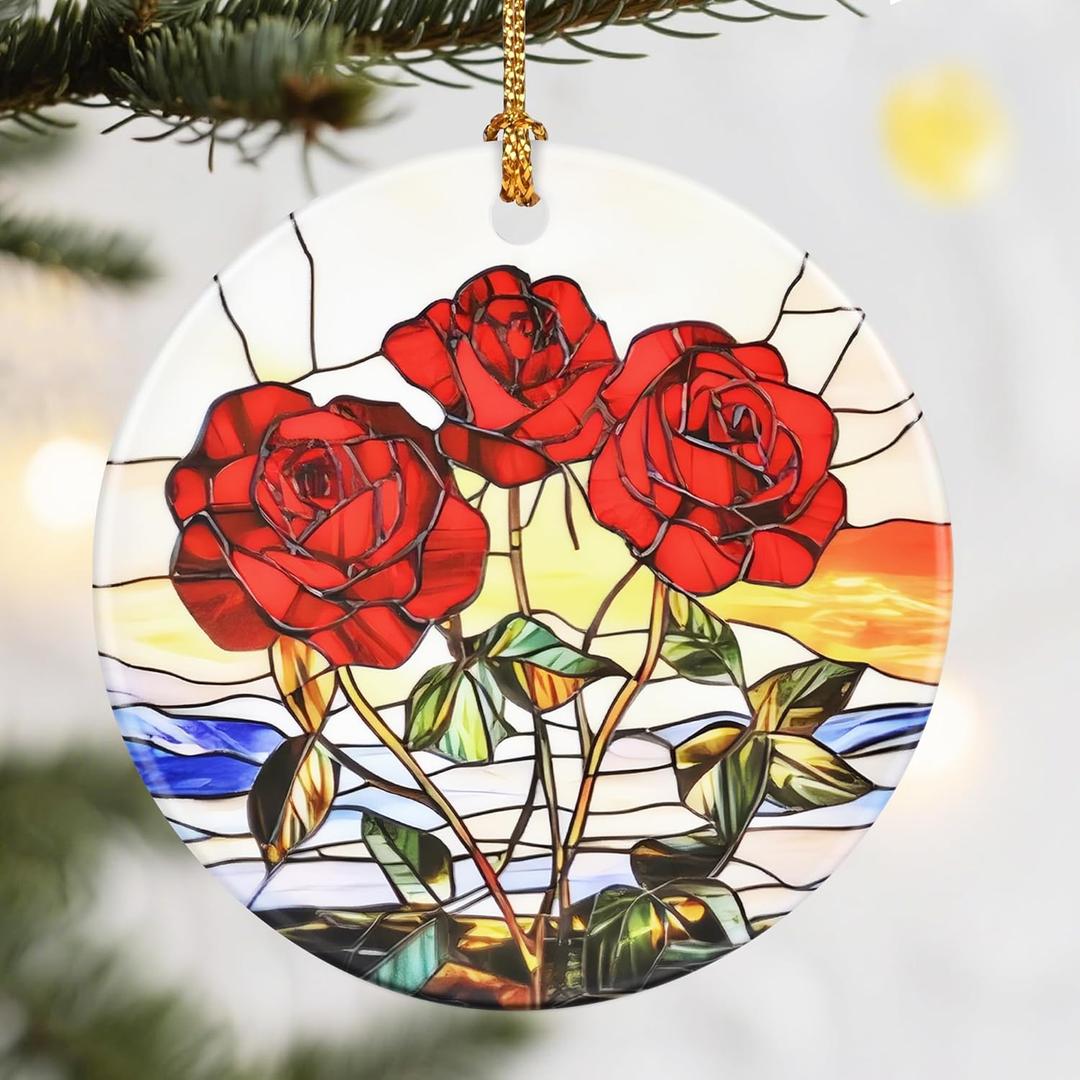 7 x Christmas Ornaments, 2.8in Ceramic Birth Flower Ornament, Xmas Decor, Christmas Tree Ornaments, Xmas Decorations for Tree, Holiday Ornament, Birth Flower Gifts, Gift Ideas, Gifts for Women - June