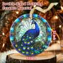 Ceramic Peacock Ornament - Round Hanging Decor for Christmas Tree - Gifts for Peacock Lovers