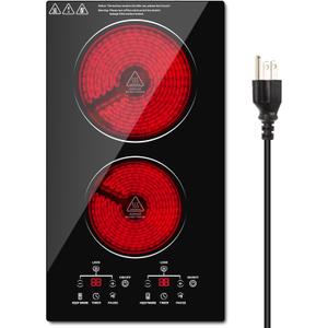 2 Burner Electric Cooktop, 12 Inch Stove Top, Built-in With Sensor Touch Control, Timer & Child Lock, Keep Warm, 9 Power Levels, 1600W, 110V (Include Plug)