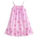 WDIRARA Girl's Cute Bow Striped Ruffle Dress Sleeveless Mini A-line Sundress Pink 4Y