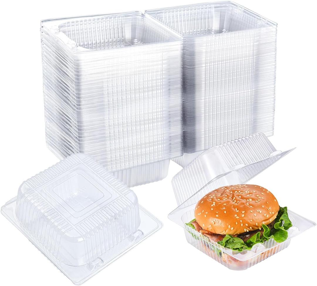 Evnlo 300 Count Clear Plastic Containers with Lids for Food, Thickened Disposable Sandwich Containers Clamshell Boxes for Cake Slice, Dessert, Hamburger, Salad, Pastry, Fruits, Takeout Tray, 5.3" L X 2.75" H X 5.3" W