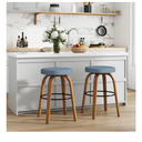 Swivel Bar Stools Set of 2, 26" Counter Height Backless Bar Stools, Fabric Upholstered Seat, Sturdy Curved Wood Legs, Mid-Century Modern Island Stools for Kitchen Bar, Dining Room, Blue