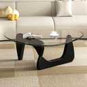 Mid Century Modern Glass Coffee Table, Black Coffee Table for Living Room, Elegant and Functional Coffee Tables,Suitable for Bedroom Living Room Reception Office TablesBlack/TransparentLarge (Large 45 * 32.3 * 16in)