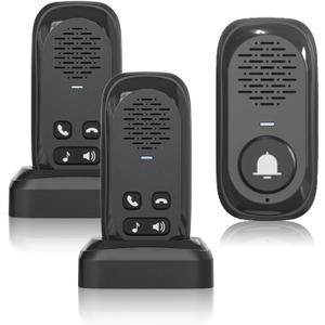 Wireless Doorbell, Wireless Voice Intercom System for Home 984ft Communication Range, Rechargeable Battery, 4 Volume, IP44 Waterproof2 Indoor &1 Outdoor (Black)