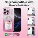Kickstand for iPhone 16 Pro Case with Stand & Makeup Mirror - Cute Glitter Luxury Plating Edge Bumper for iPhone 16 Pro, Pink (6.3")