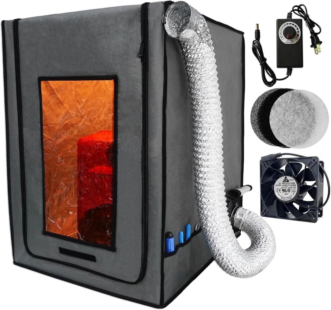 Resin 3D Printer Enclosure with Ventilation Filter, 12V Fan 5000RPM with Speed Control Fume Extraction, Dustproof Tent Constant Temperature Protective Cover for Ender 3 Pro/V2/Ender3 S1/ Neo (Grey)
