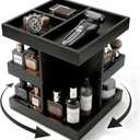 360 Rotating Cologne Organizer for Men - Heavy-Duty Wood Grooming Station | Perfume Stand & 9-Compartment Dresser Display for Shaving Kit, Skincare & EDC. Luxury Gift for Husband, Dad & Son, Black