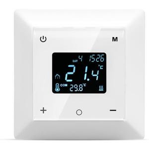 Touchscreen Programmable Thermostat for Electric Floor Heating System, 7-day Timing Settings Backlight LCD Display Safety Lock Automatic Calibration Low Temperature Protection NTC Floor & Air Sensing