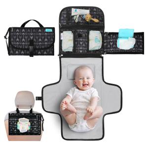 Kopi Baby Portable Diaper Changing Pad - Baby Diaper Changer Travel Bag with Wipes Pocket, Smart Design Portable Changing Mat, Infant Travel Station Kit, Gift for Newborn Girl & Boy - Black Arrows (Premium)