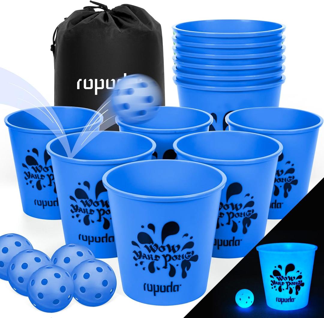 ropoda Giant Yard Pong,Yard Games with Durable Buckets and Balls, Outdoor Game with Carry Bag for The Beach,Lawn, Great Gift Choice for FamiliesBlue (Large, Blue Glow in Dark)