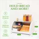 Modern Metal White Bread Box for Kitchen Countertop for Homemade Loaf Sourdough, Roll Top Breadbox for Kitchen Countertop Storage Container Bin, Farmhouse Stainless Steel Bread Keeper for Counters