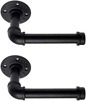 Industrial Pipe Toilet Paper Holder, DIY Vintage Rustic Paper Holder Towel Racks Heavy Duty Pipe Roll Tissue Holder with Mounting Screws for Bathroom, Bedroom, Kitchen (Black, 2)