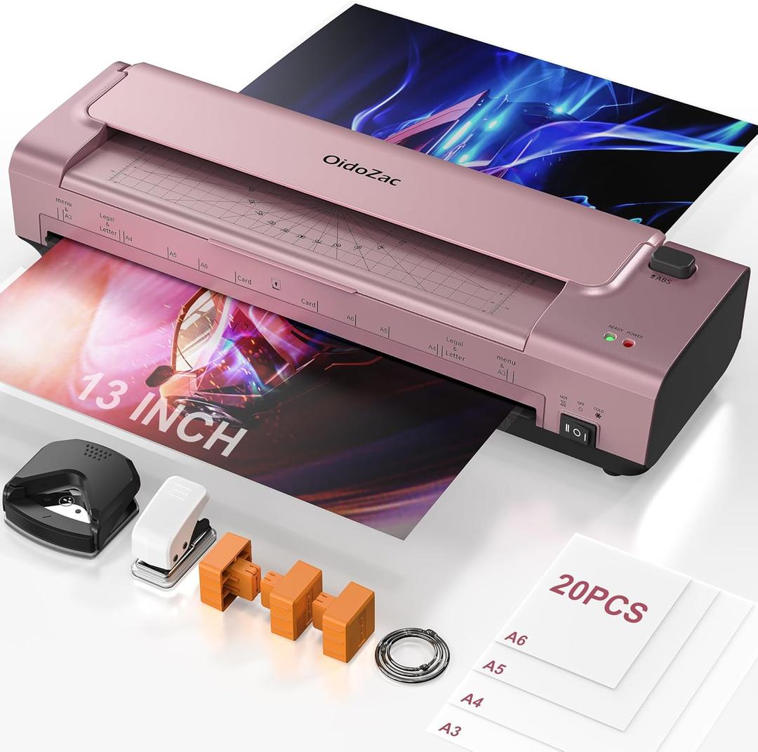 13 Inch Laminator Machine, A3 Personal Laminator Kit for Teachers with 20 Laminating Sheets, Hot Cold Thermal Lamination 11x17 with Anti-Bend Plate, ABS Anti-Jam & 20dB Quiet for Home Office School (Dusty Rose)