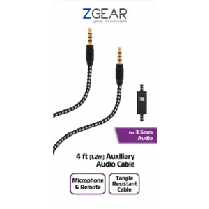 Zgear DC-AP8PMBM8-BKWHzp USB Cable, Nylon Fiber, Black/White And Z Gear 4ft Auxillary Audio cable For 3.5mm Audio